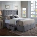 Grey Linen Wingback Storage Bed W186