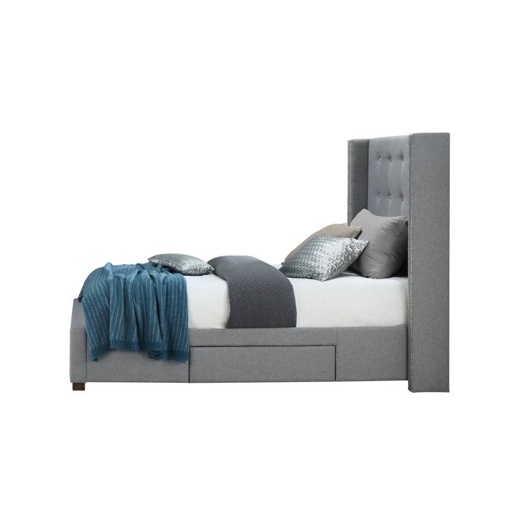 Grey Linen Wingback Storage Bed W186