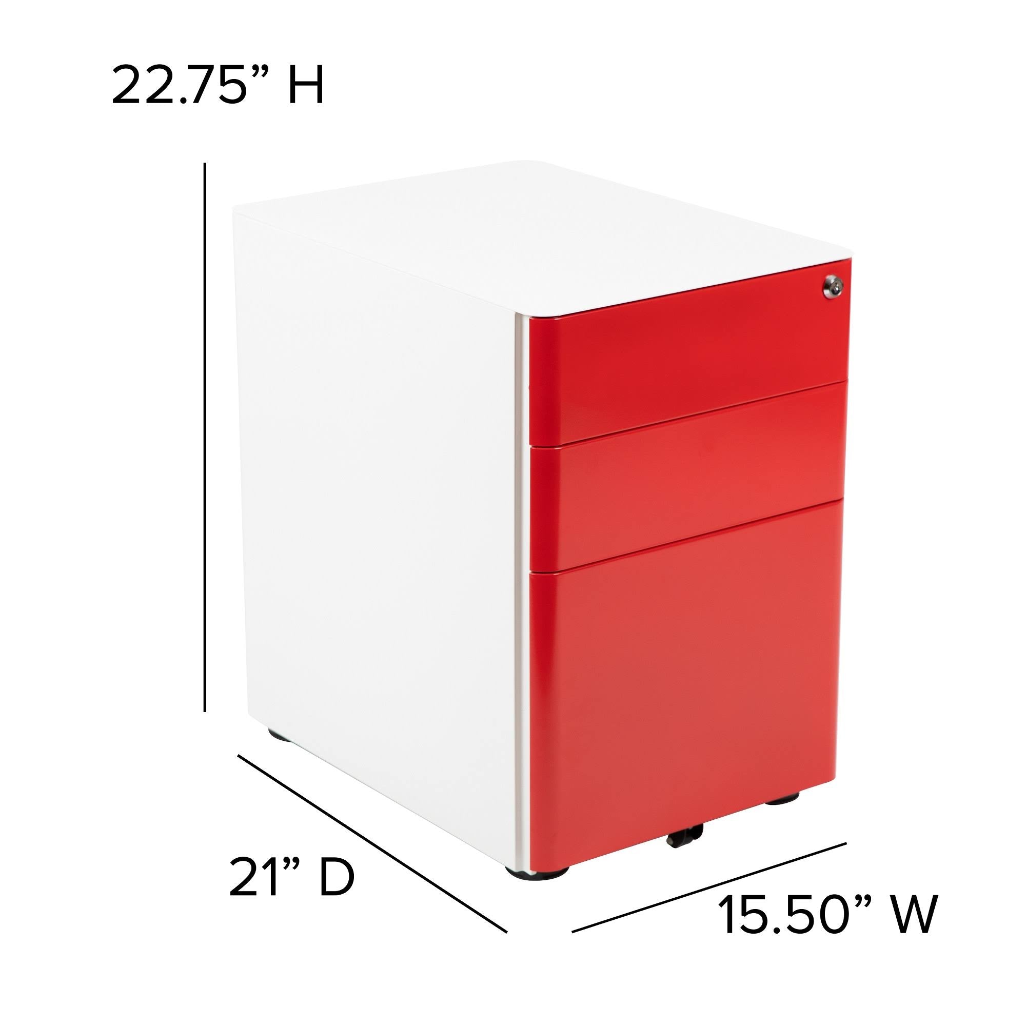 White and Red Mobile Locking Filing Cabinet with Three Drawer K482469