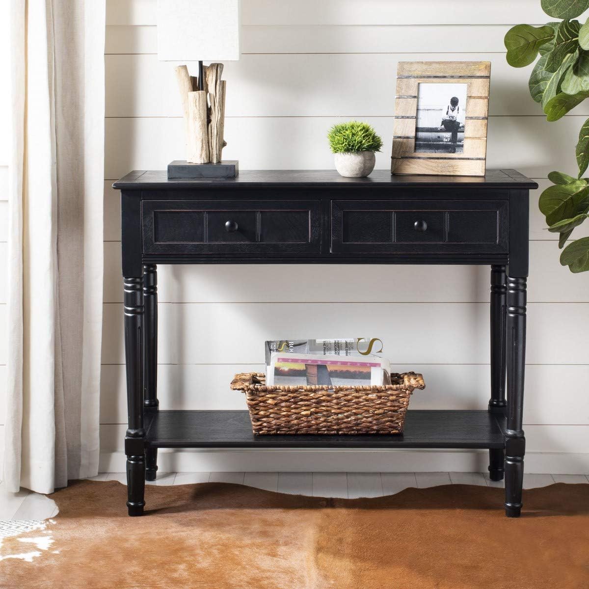 Distressed/Black 2-Drawer Console Table D8404