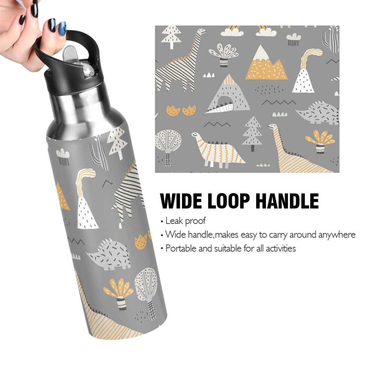 Stainless Steel Insulated Thermos Vacuum Flask Water Bottle with Straw Lid S509907