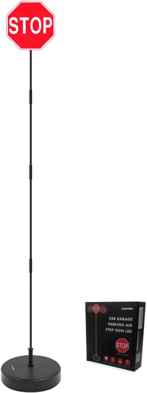 LED Stop Sign for Garage Parking Assist (2 Pack) - Large 7" Sign, Bright Red LEDs, Adjustable Height (Up to 54") U473