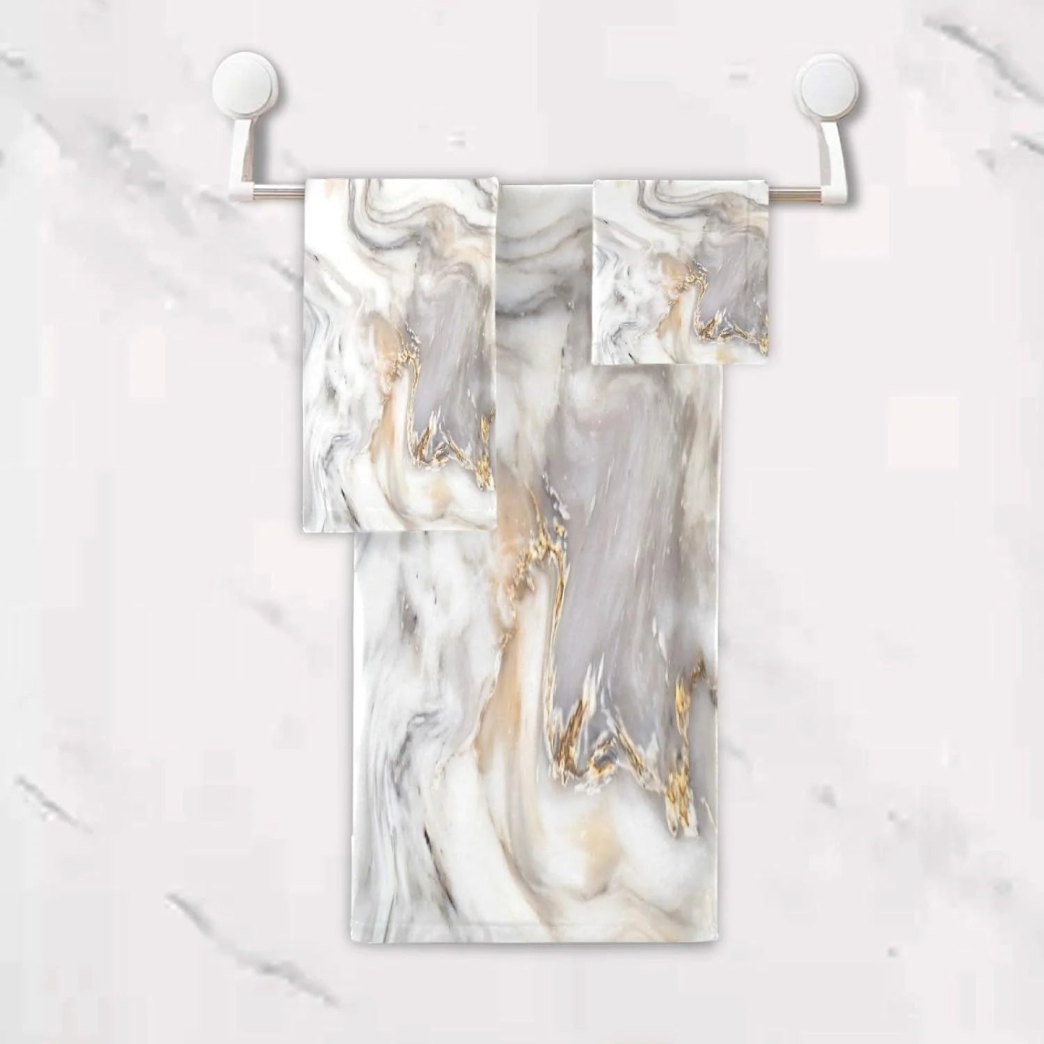 3 Piece Marble Ink Texture Towel Set X45769