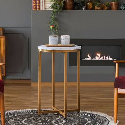 Gold Round Metal and Marble Accent Table U776947