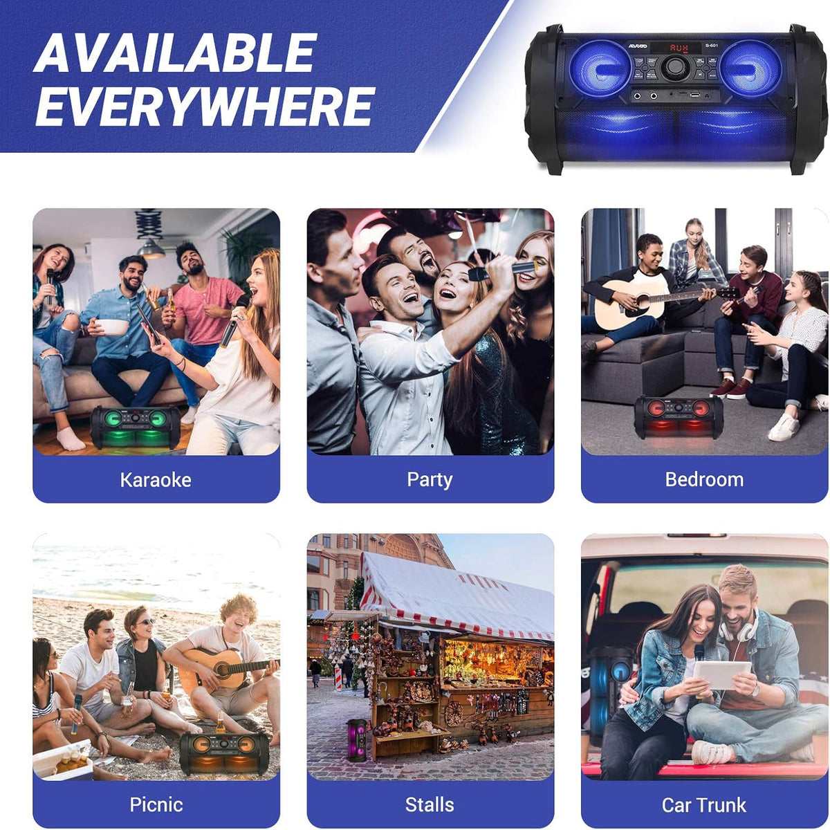 Portable Karaoke Machine with 6 Subwoofer Bluetooth Speaker, 3 Microphones Q20347