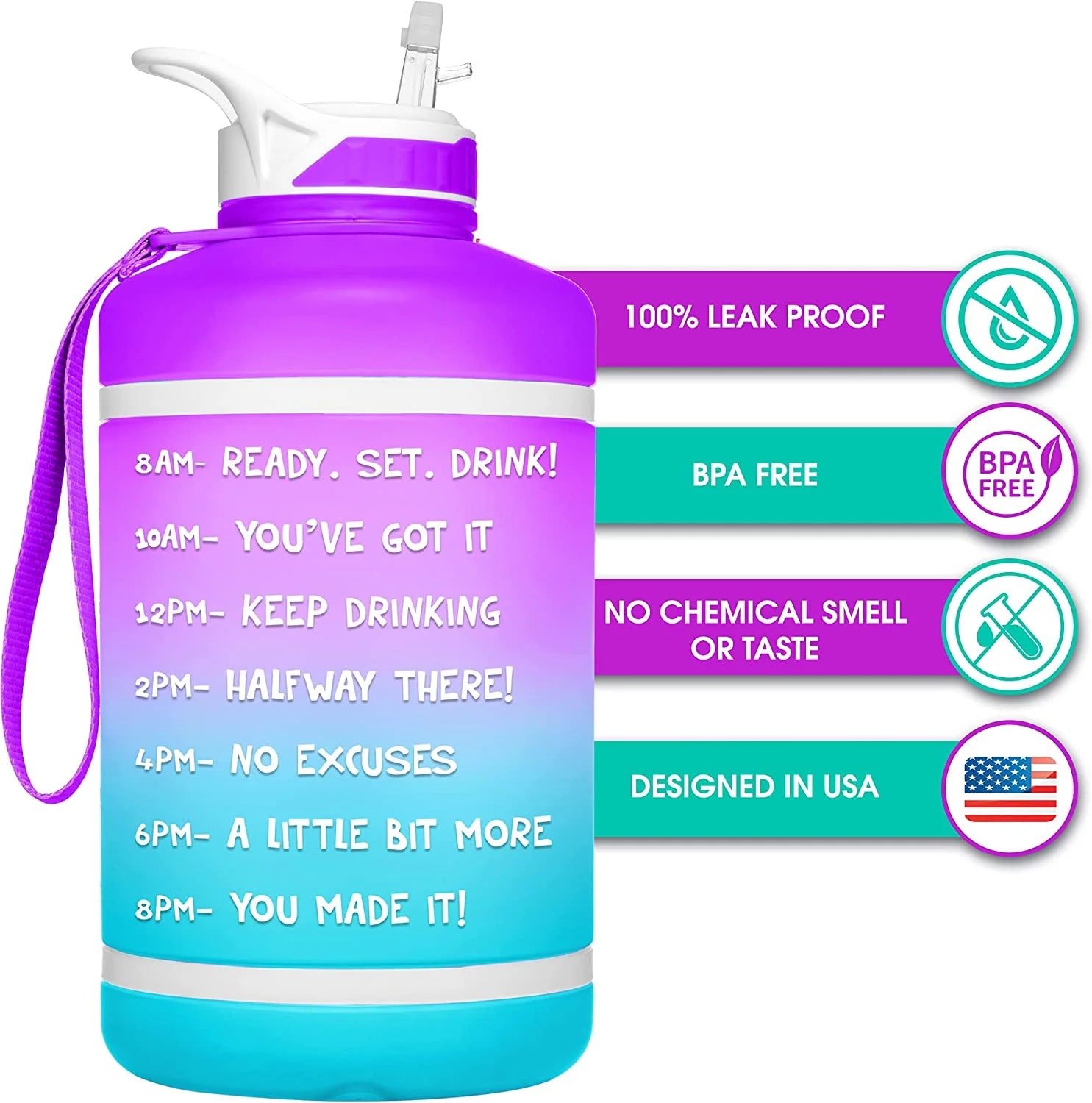 64 oz Half Gallon Water Bottle with Straw and Handle M346