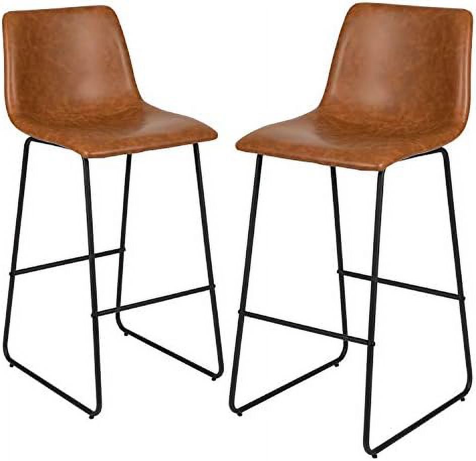 Light Brown Faux Leather Bucket Seat Stools G42374