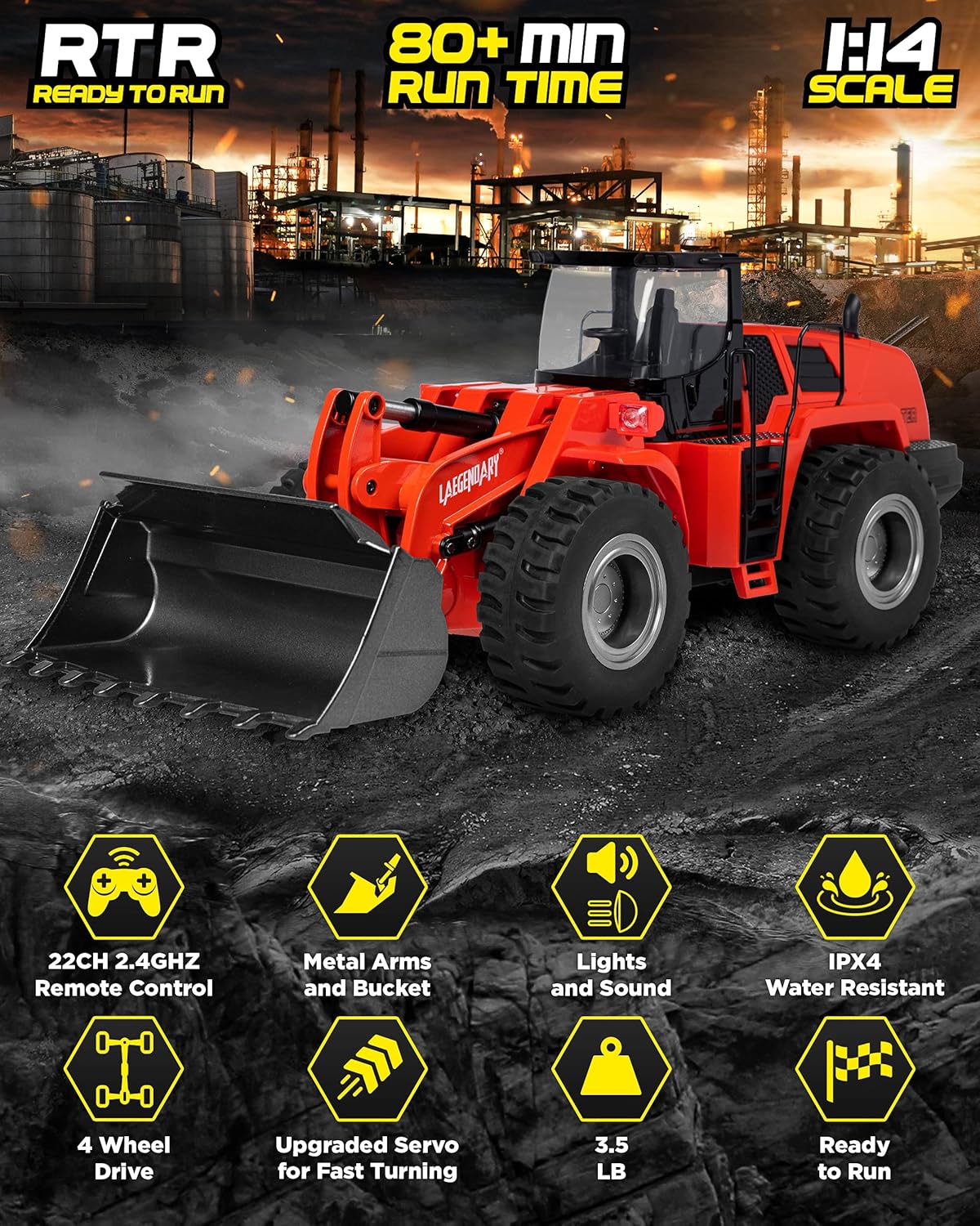 1:14 Scale Full Functional Remote Control Construction Tractor Toy D398