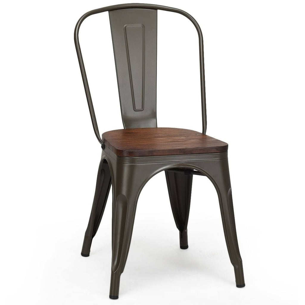 Set of 4 Stackable Bistro Dining Chair Metal Frame Wood Seat Gun X6765