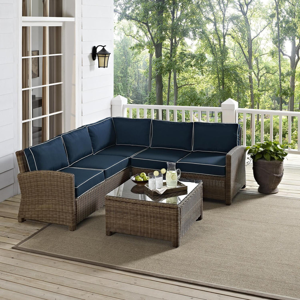 4Pc Outdoor Wicker Sectional Set with Glass Top Coffee Table N64204
