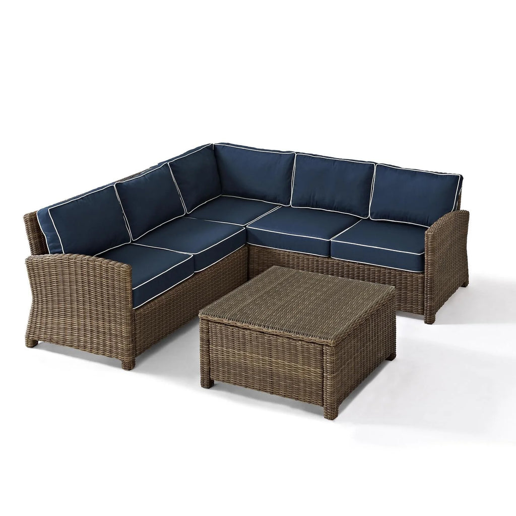 4Pc Outdoor Wicker Sectional Set with Glass Top Coffee Table N64204