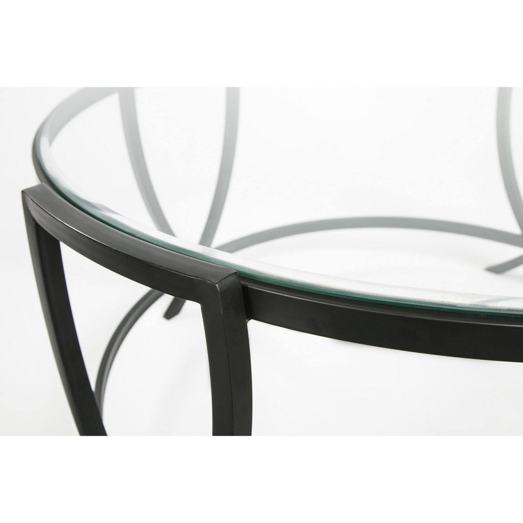 Round Table Set with Glass Top and Metal Body Black H4684