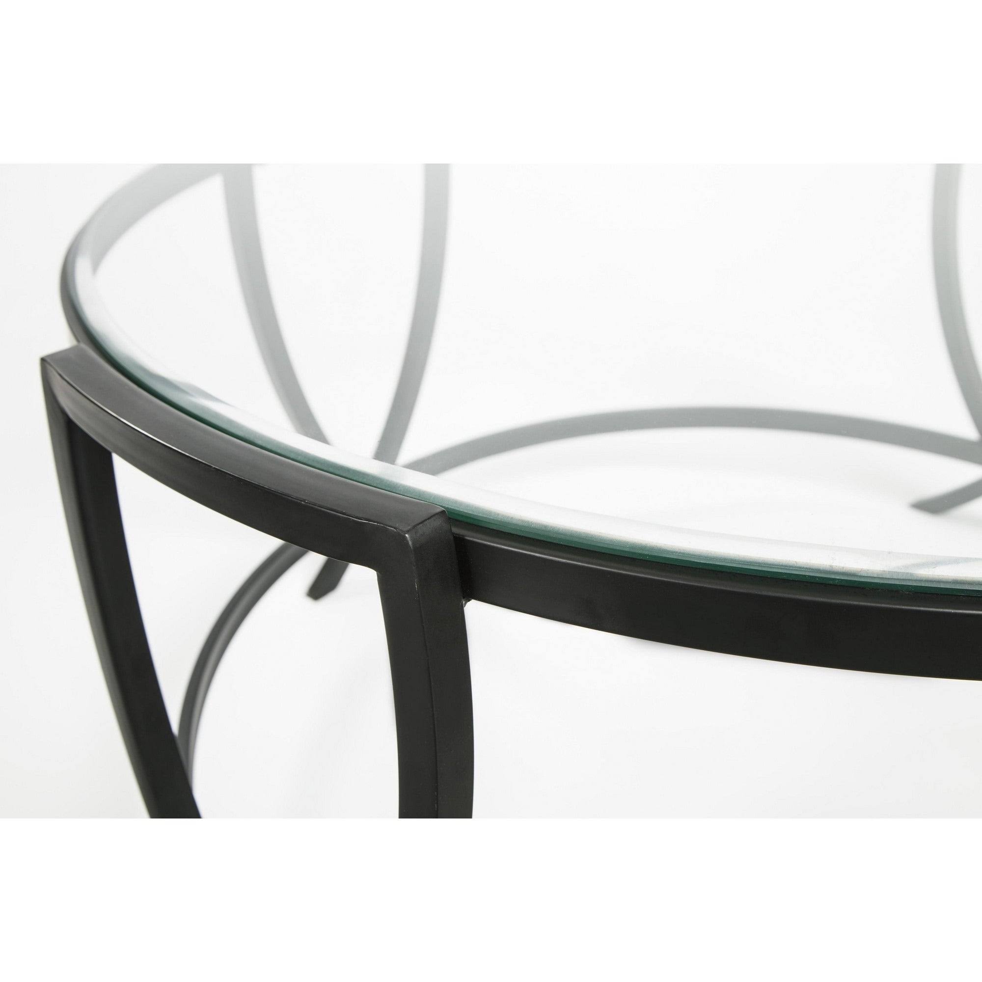 Round Table Set with Glass Top and Metal Body Black H4684