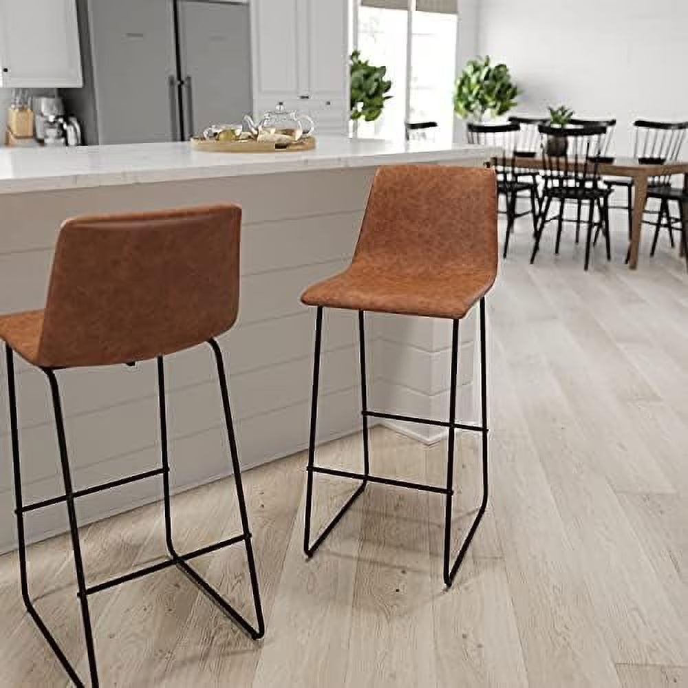 Light Brown Faux Leather Bucket Seat Stools G42374