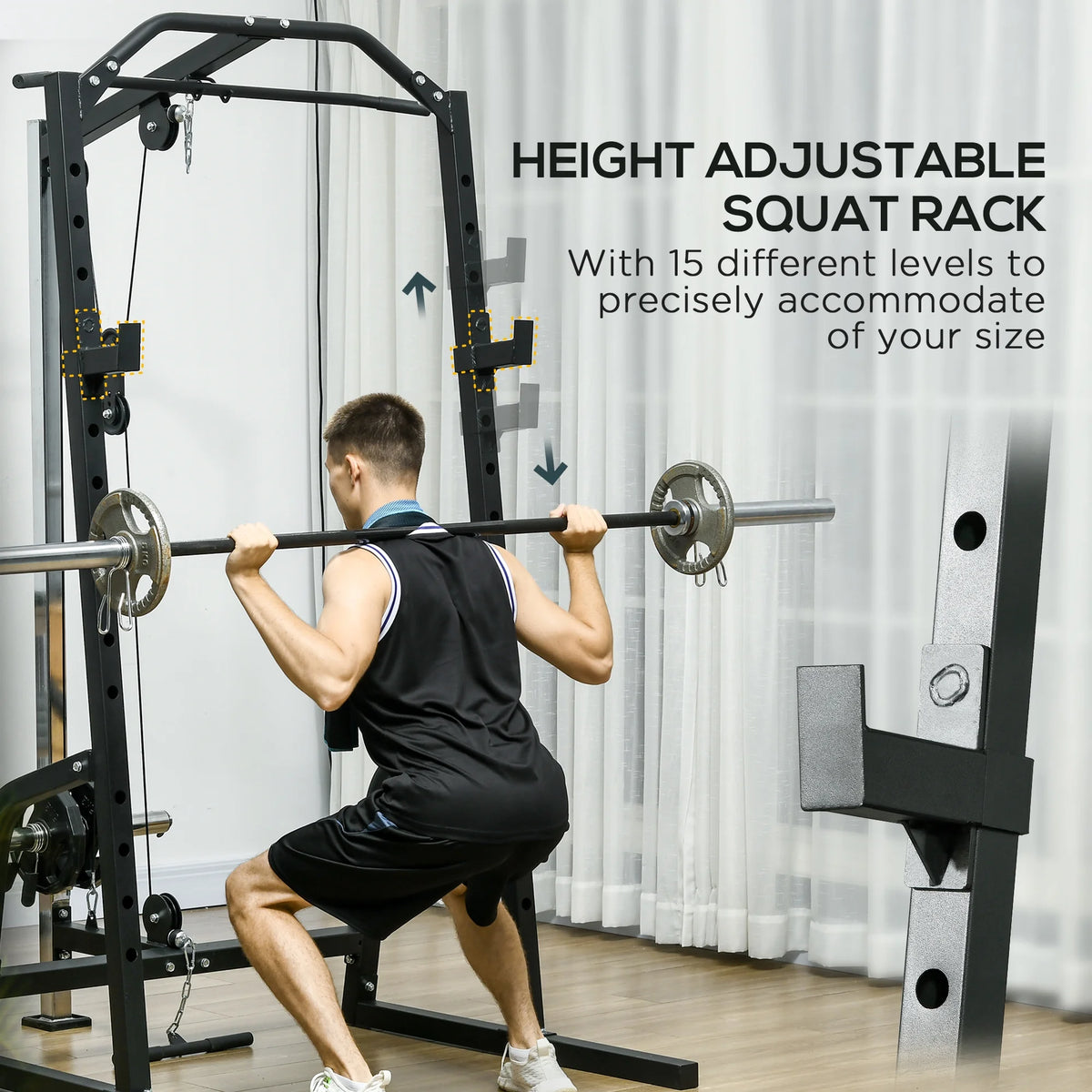 Power Cage with Pulley System Squat Rack Pull up Stand N79438