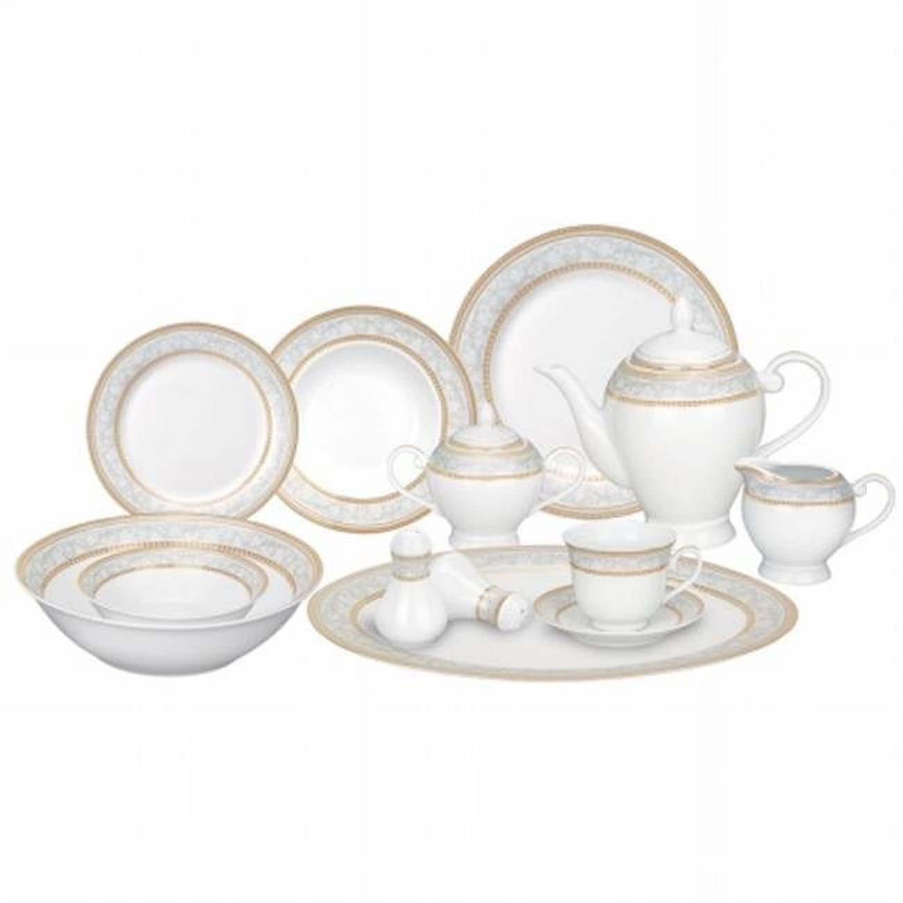 57-piece Porcelain Dinnerware Set with Gold Accent M4014