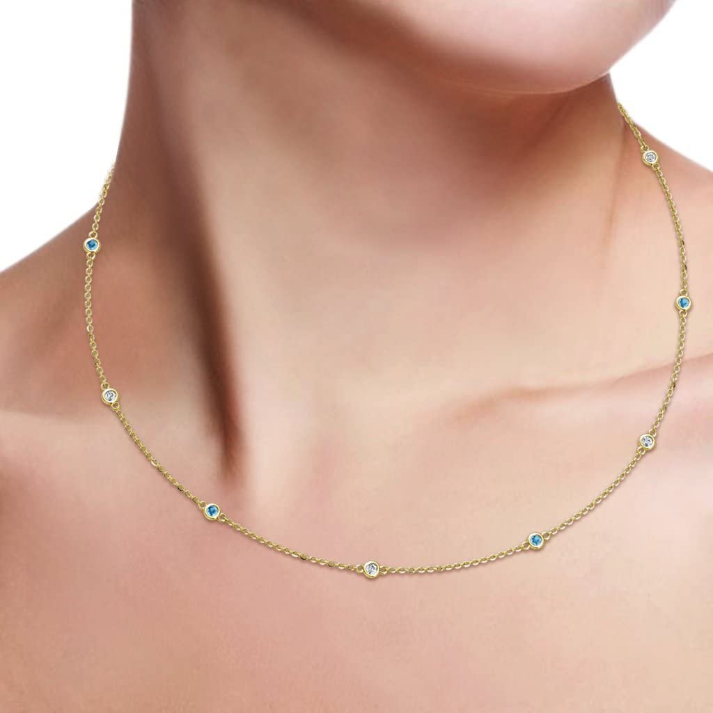 London Blue Topaz & Diamond Necklace 0.35cttw 14K Yellow Gold 18 Inches Length C234