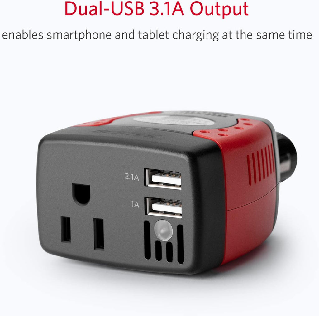 150W Power Inverter 12V to 110V with Dual USB Charging Ports Pack of 2 F9944