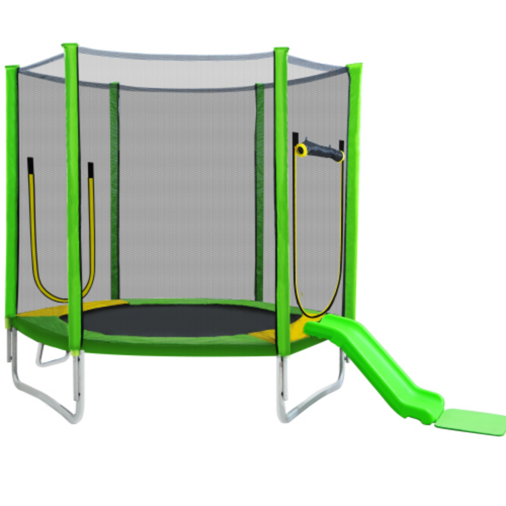 7FT Round Trampoline with Safety Enclosure Net, Slide and Ladder R6163