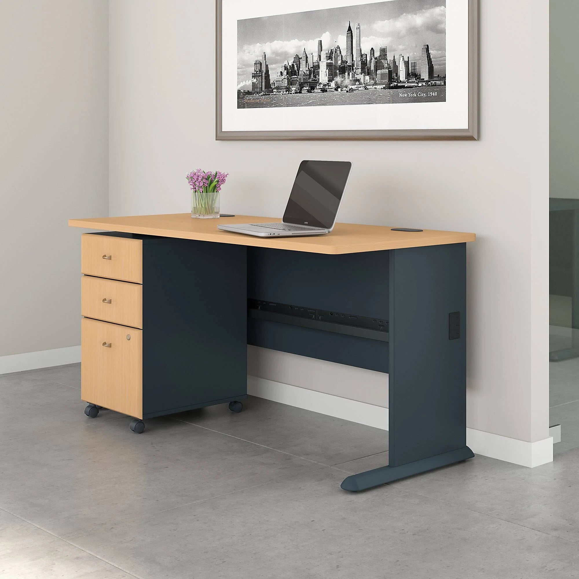 60x22 Desk with Mobile File Cabinet in Beech H260