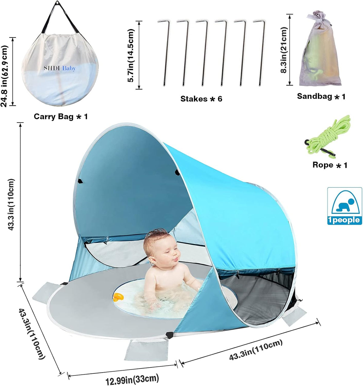 Large Pop Up Baby Beach Tent with Pool L8189