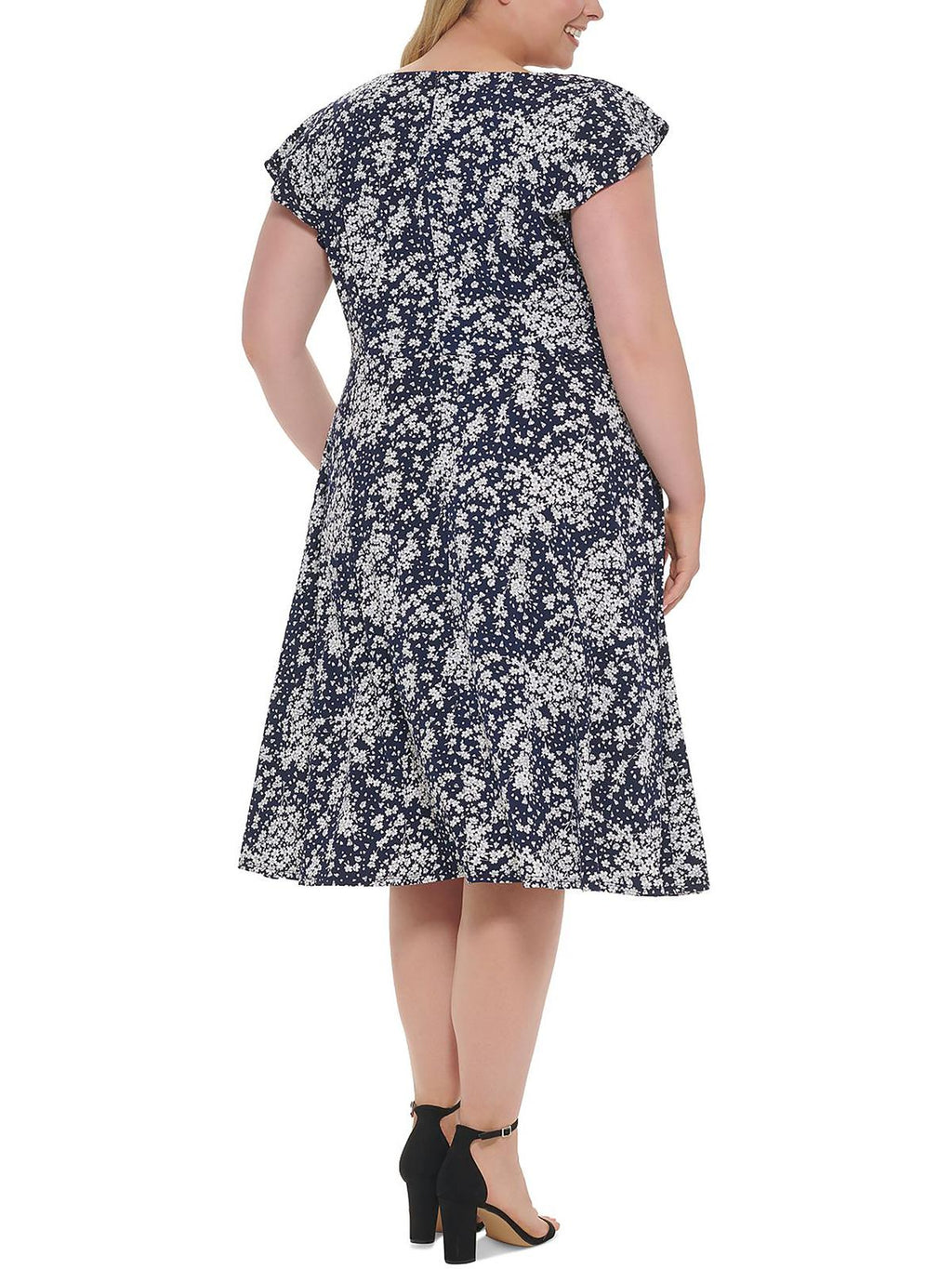 Floral Print Mid Calf Fit & Flare Dress J48163