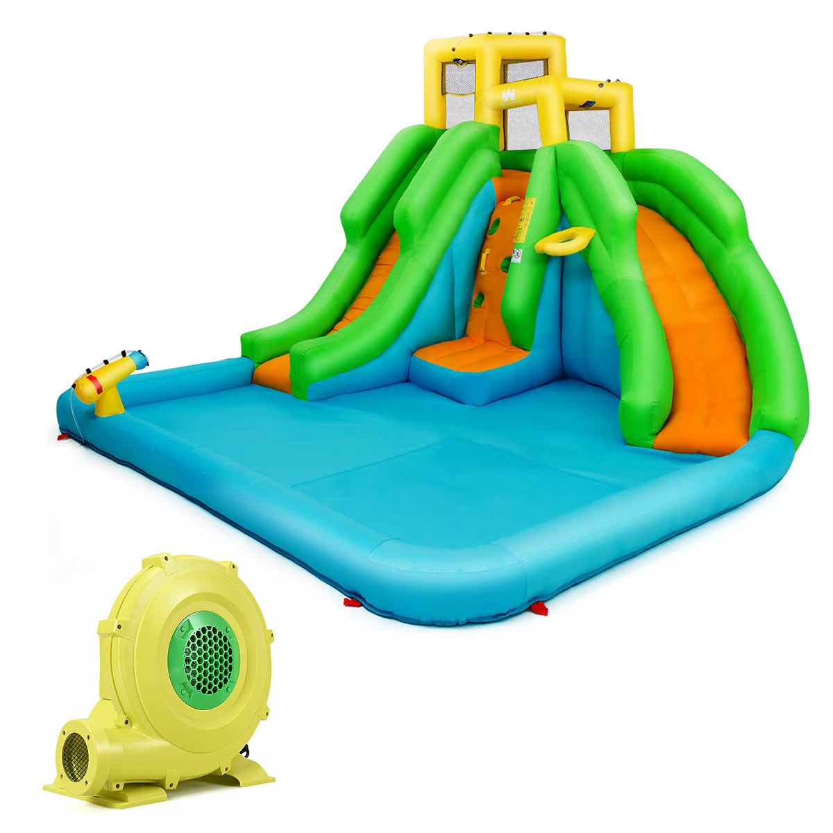 Inflatable Water Park Bounce House Two-Slide Bouncer with Climbing Wall and 480W Blower V6918