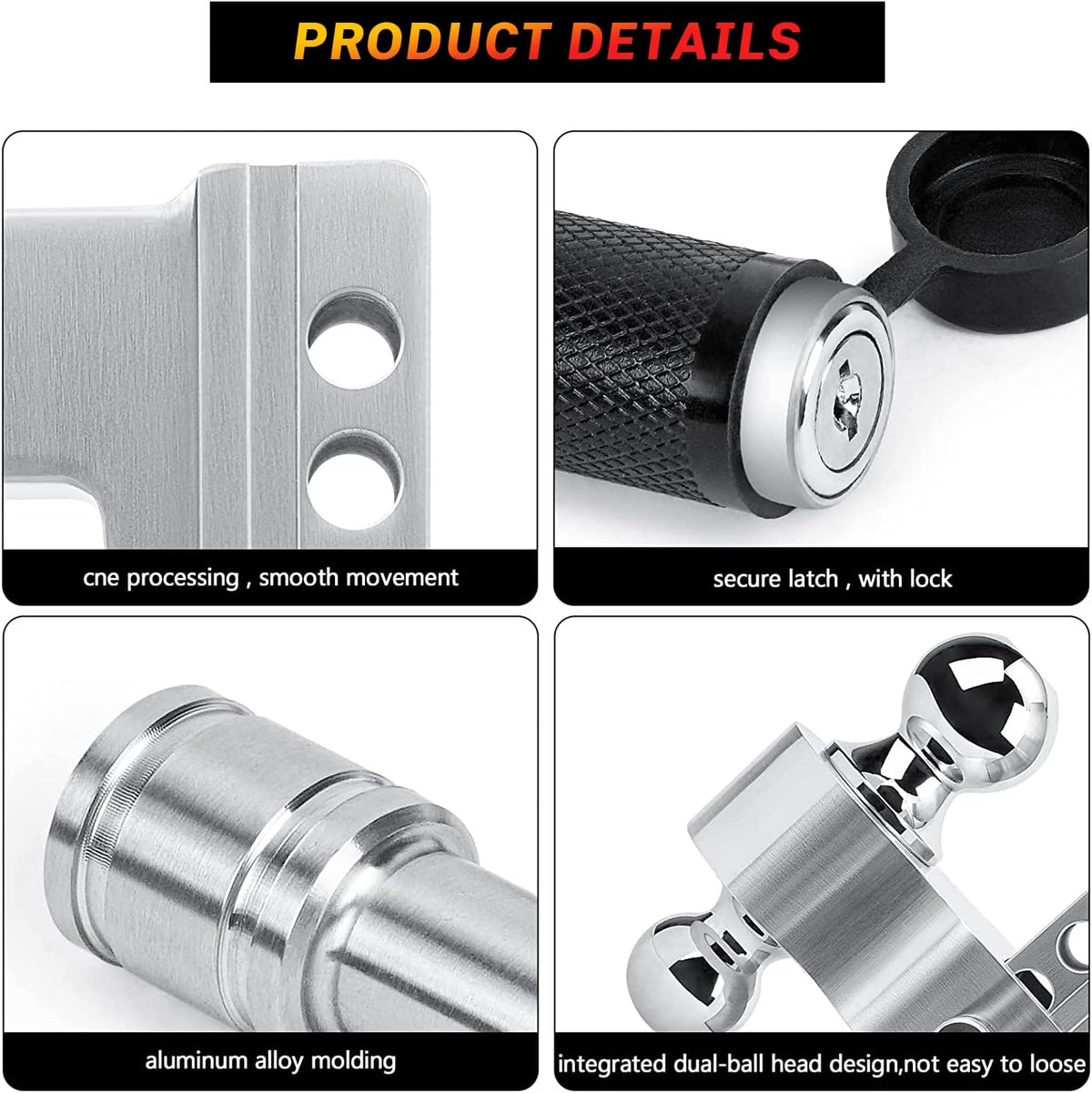 Adjustable Trailer Hitch Ball Mount, 2.5-Inch Receiver, 8-Inch Drop, 8-Inch Rise, Dual Towing Balls with Double Pin Key Locks G56205