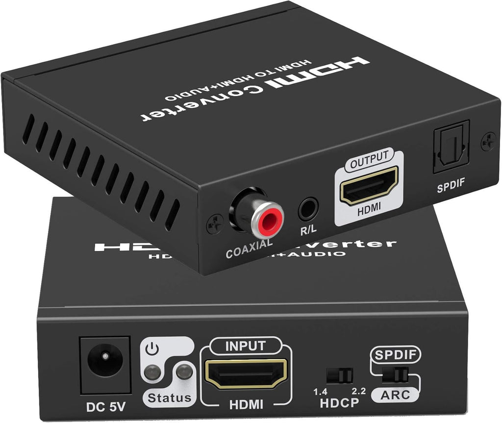 HDMI Audio Extractor 4K 60Hz HDR Converter with ARC HDCP 2.2 1.4, HDMI 2.0 Video + SPDIF Audio + Coaxial Audio + R/L Stereo Audio, 3D Video, Pack of 2 T28435