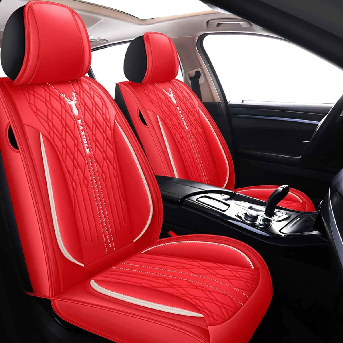 Red Leather Car Seat Covers 5 Seats Full Set Waterproof E3203