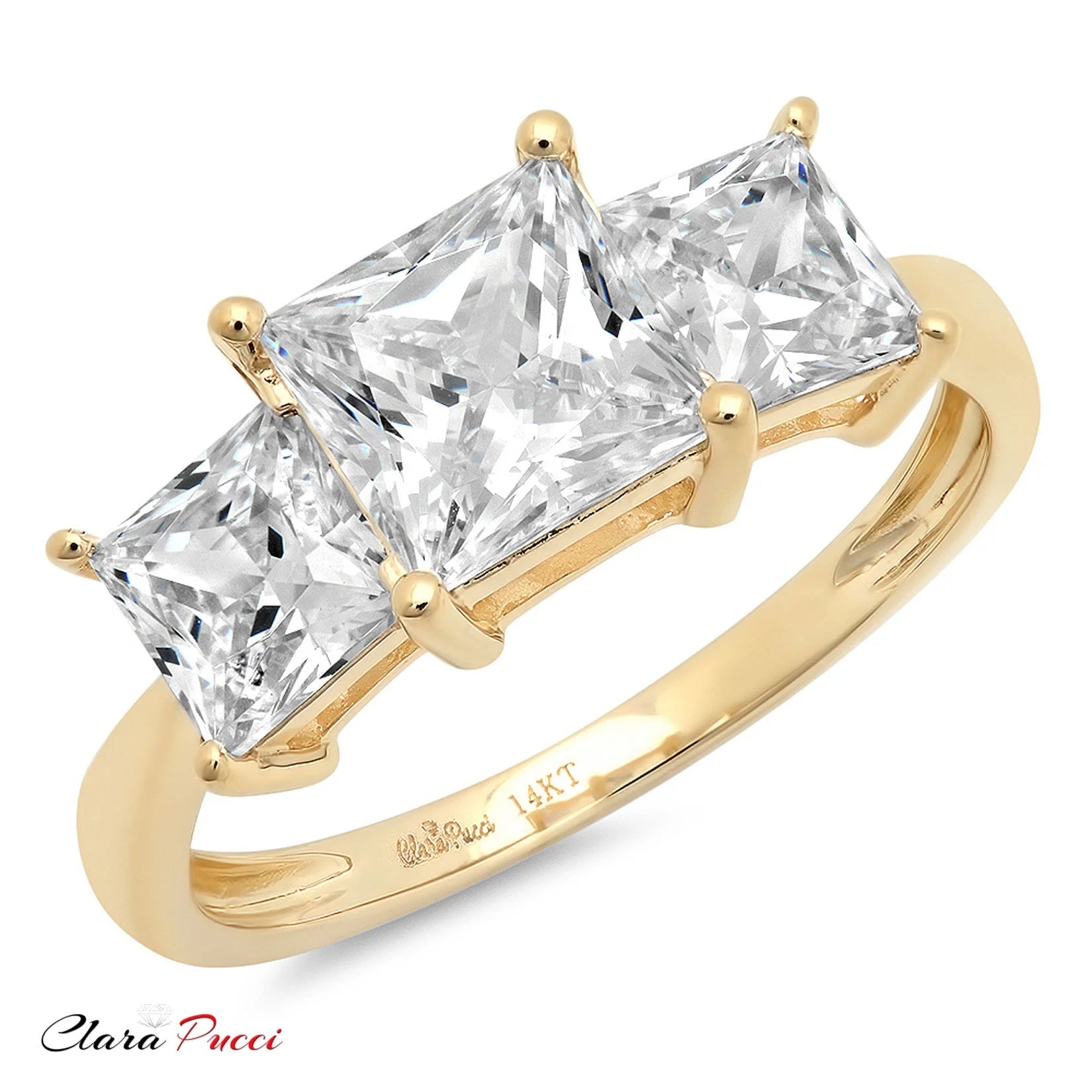 18K Yellow Gold Three-Stone Diamond Engagement Ring size 3.5 K344