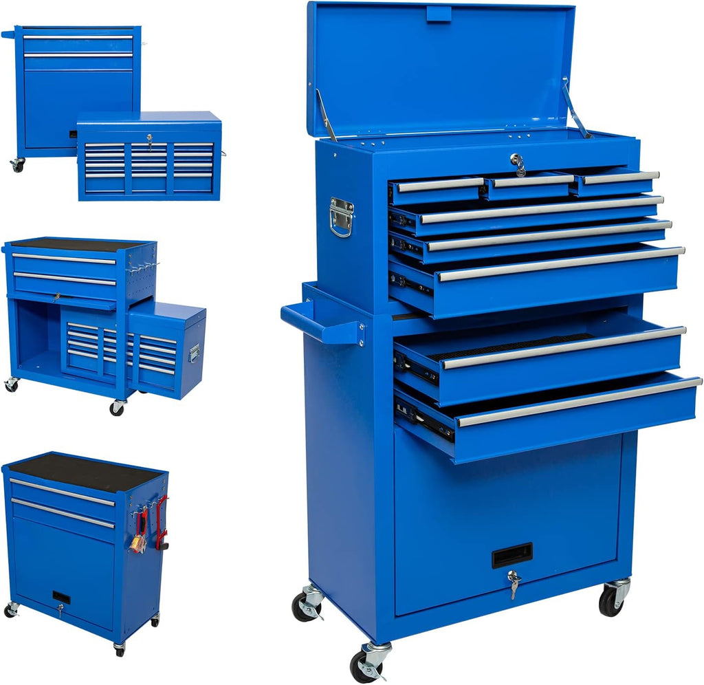 8-Drawer Rolling Tool Chest with 4 Wheels, Lockable Tool Storage Cabinet (RED) R2822