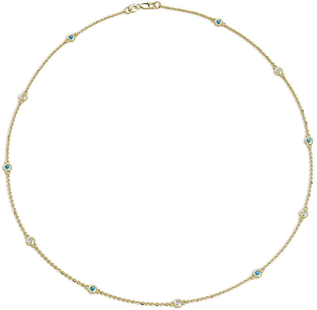London Blue Topaz & Diamond Necklace 0.35cttw 14K Yellow Gold 18 Inches Length C234