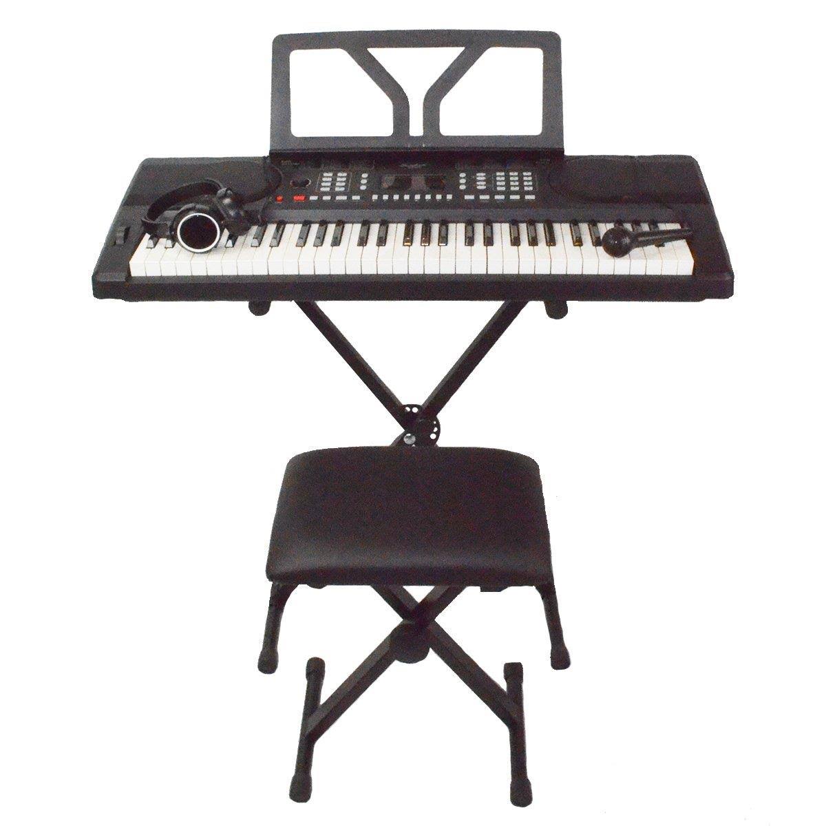 61 Key Portable Electronic Digital Keyboard Piano with Stand, Bench, Headphones, Microphone, Adapter X184712