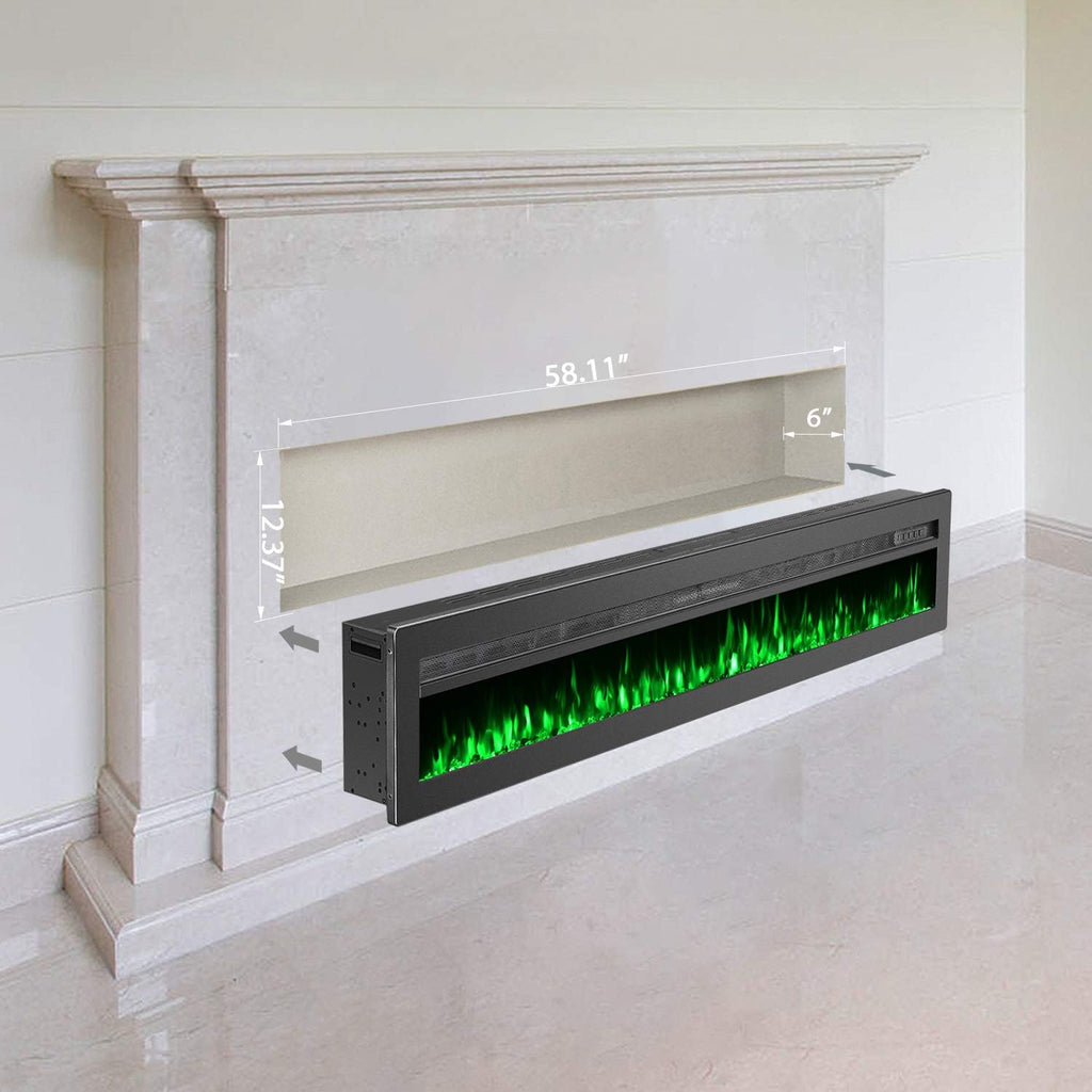 Black 60 Inch Wall Recessed Electric Fireplace with Remote X1400