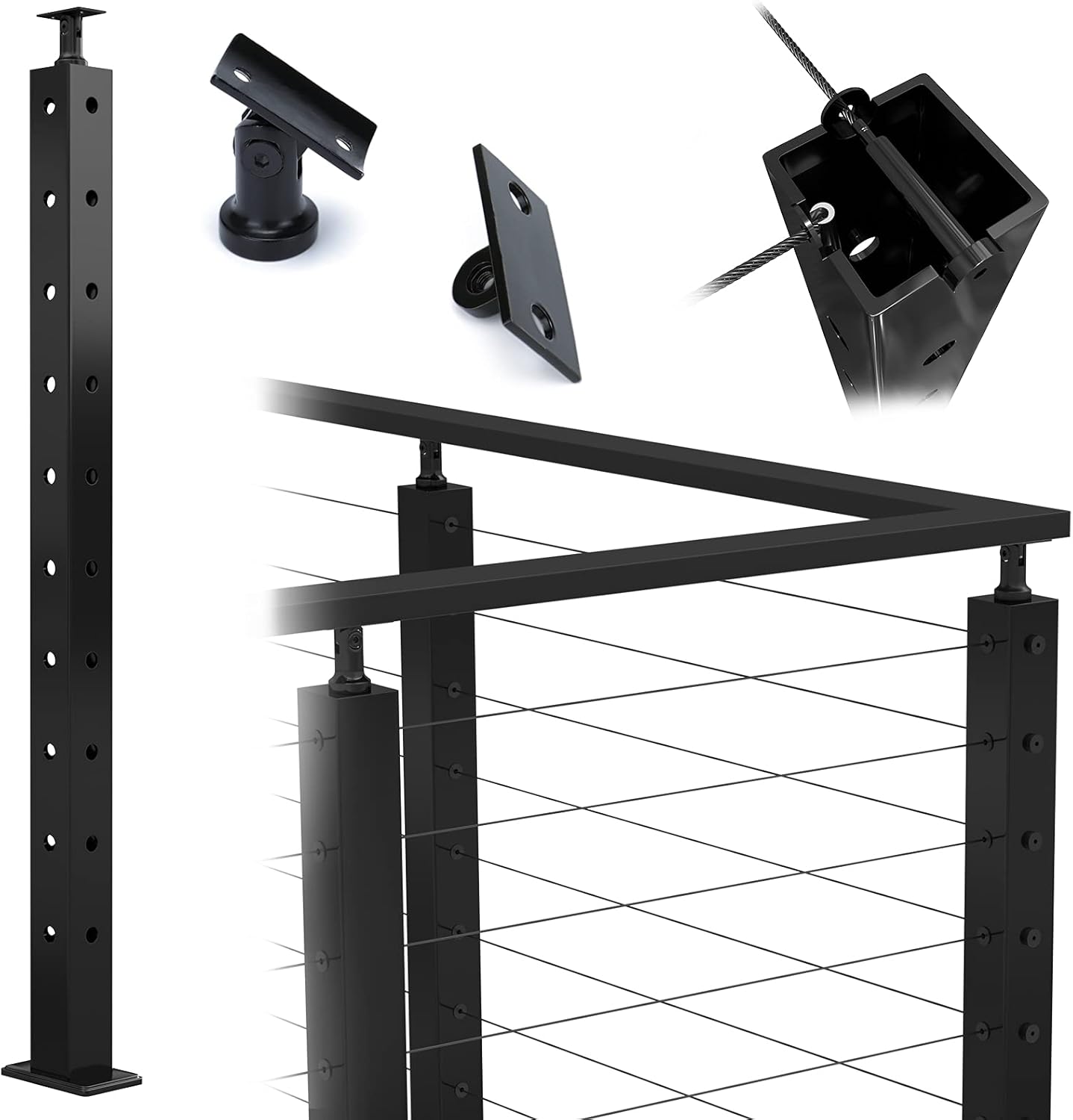 Square 36x2x2 304 Stainless Steel Black Pre-drilled Post A4514