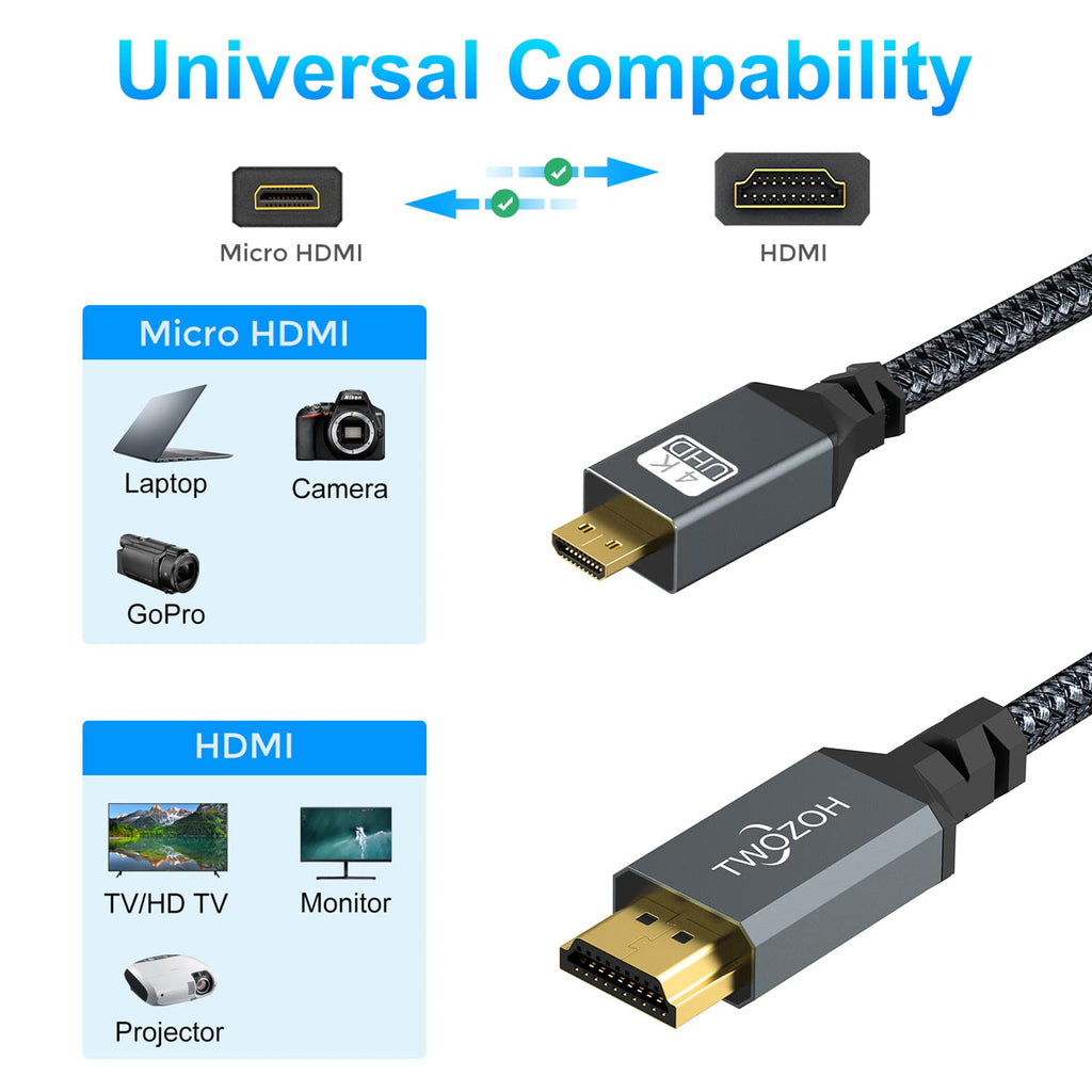 4K Micro HDMI to HDMI Cable 1FT Braided Cord P979