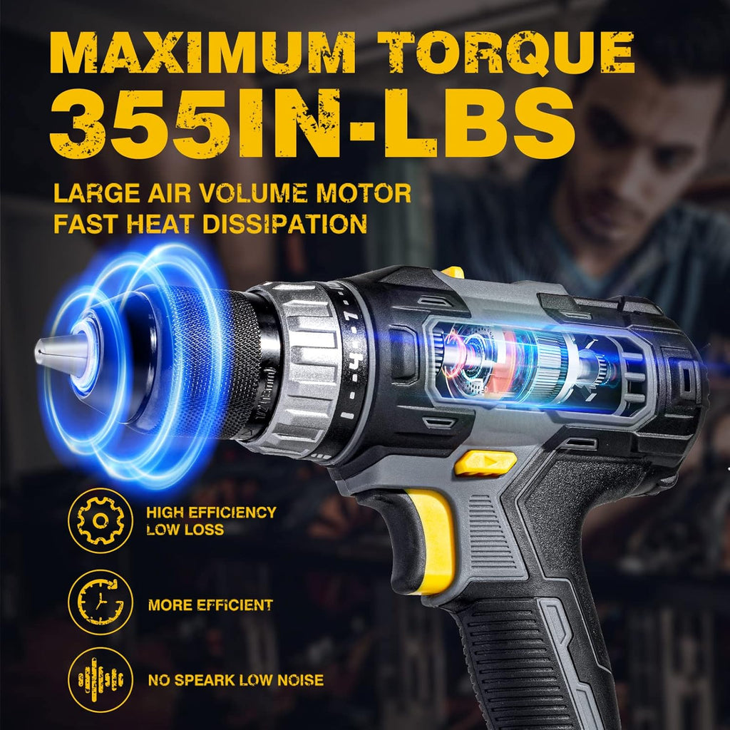 Cordless Drill 20V Electric Power Drill Set with 1/2'' Keyless Metal Chuck, 2.0AH Lithium-ion Battery & Fast Charger, 21pcs Drill Bits J837306