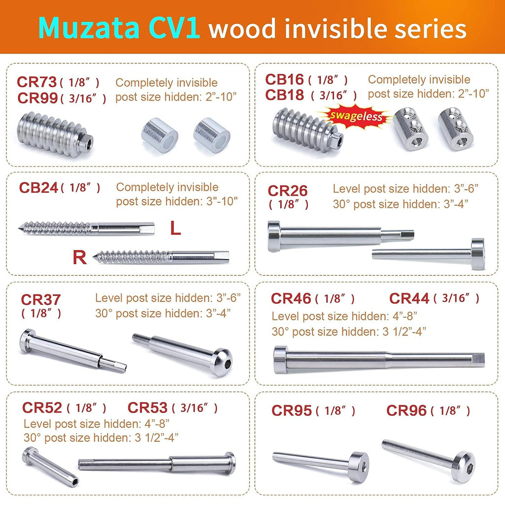 20Pair Cable Railing Kit T316 Stainless Steel Round Head X167307
