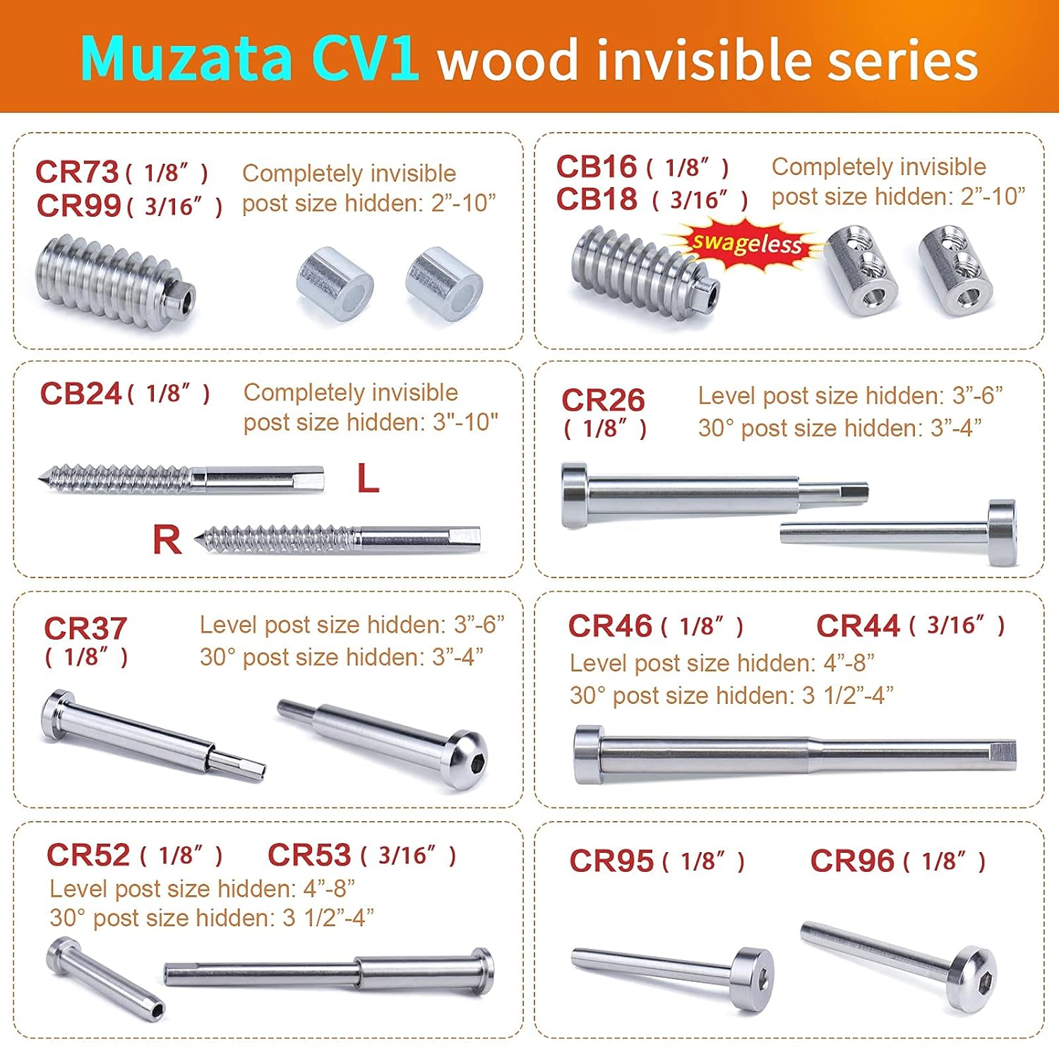 20Pair Cable Railing Kit T316 Stainless Steel Round Head X167307
