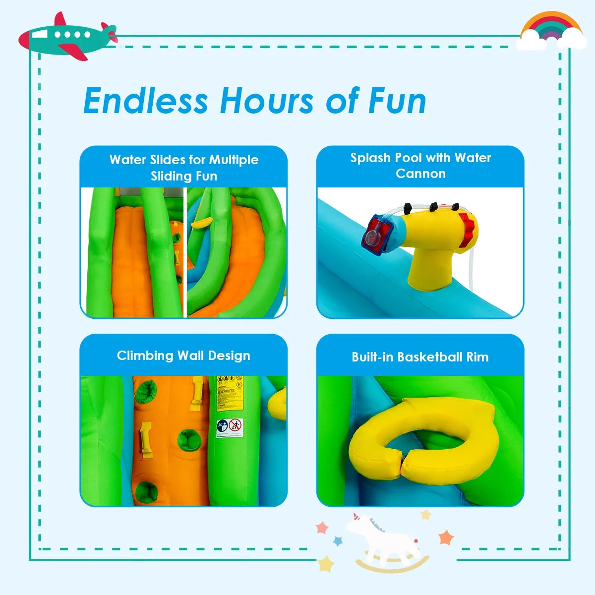 Inflatable Water Park Bounce House Two-Slide Bouncer with Climbing Wall and 480W Blower V6918