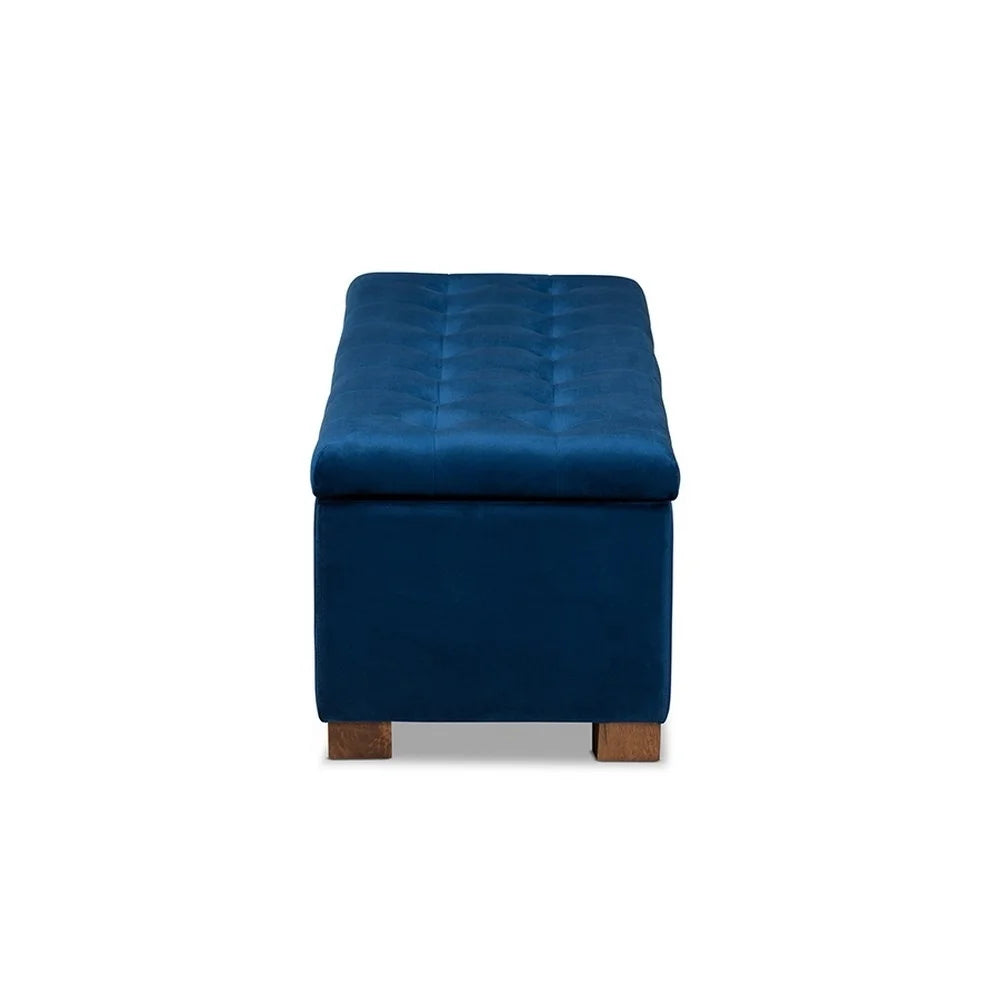 Navy Blue Velvet Storage Ottoman Bench P961