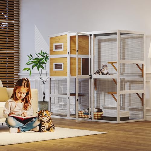 Large Cat Enclosure with Waterproof Cover and Sunshine Panel Roof, 72 inch S88810