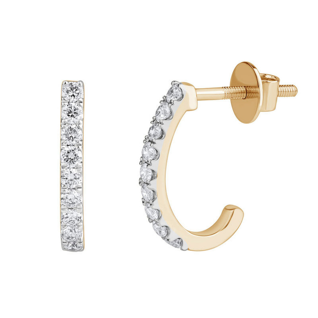0.60 Carat Round Cut Lab Grown Diamond J Hoop Push Back Earrings in 14KT Solid Yellow Gold Z86690