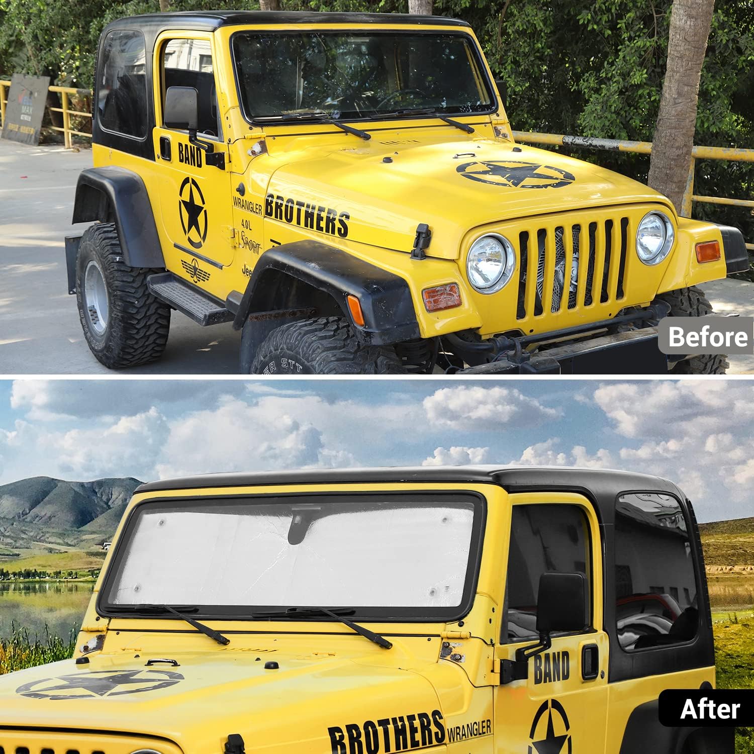Windshield Sun Shade Sun Visor for Jeep Wrangler TJ, 6PCs Pack of 2 X78003