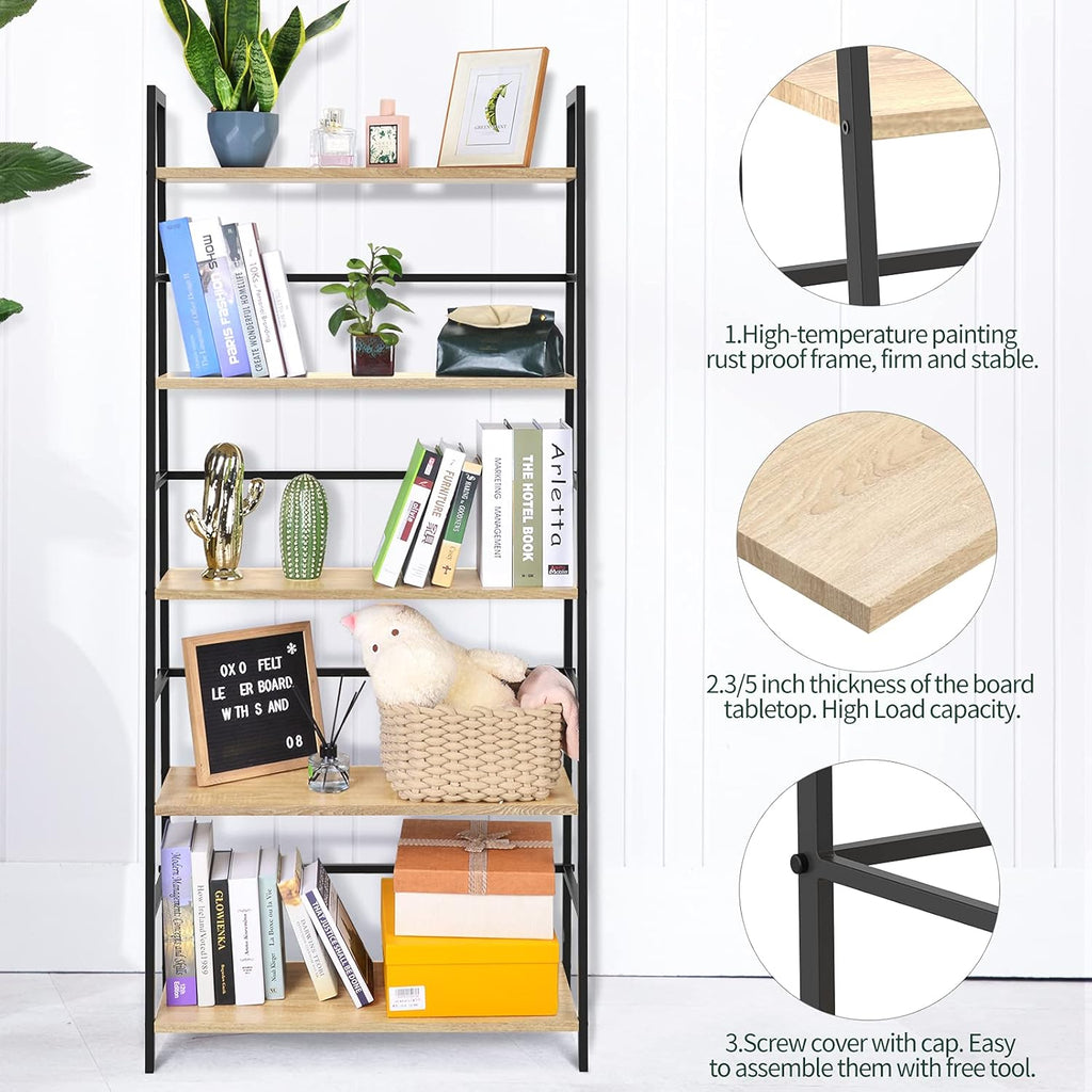 5-Tier Wood Bookshelf with Metal Frame P9524