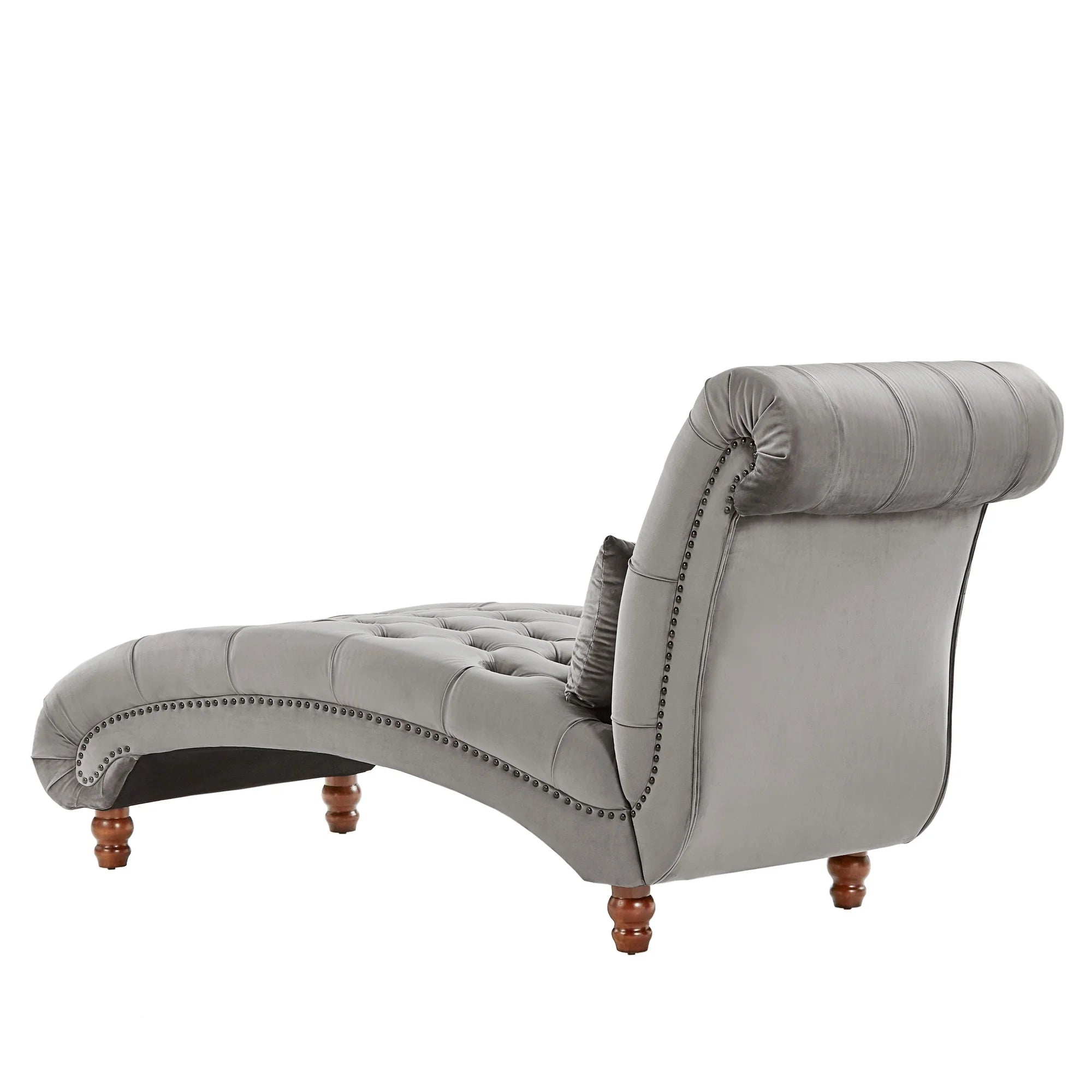 Grey Velvet Tufted Lounge Chair with Matching Pillow T14092