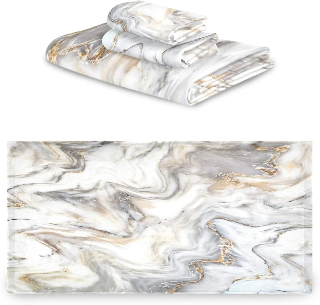3 Piece Marble Ink Texture Towel Set X45769