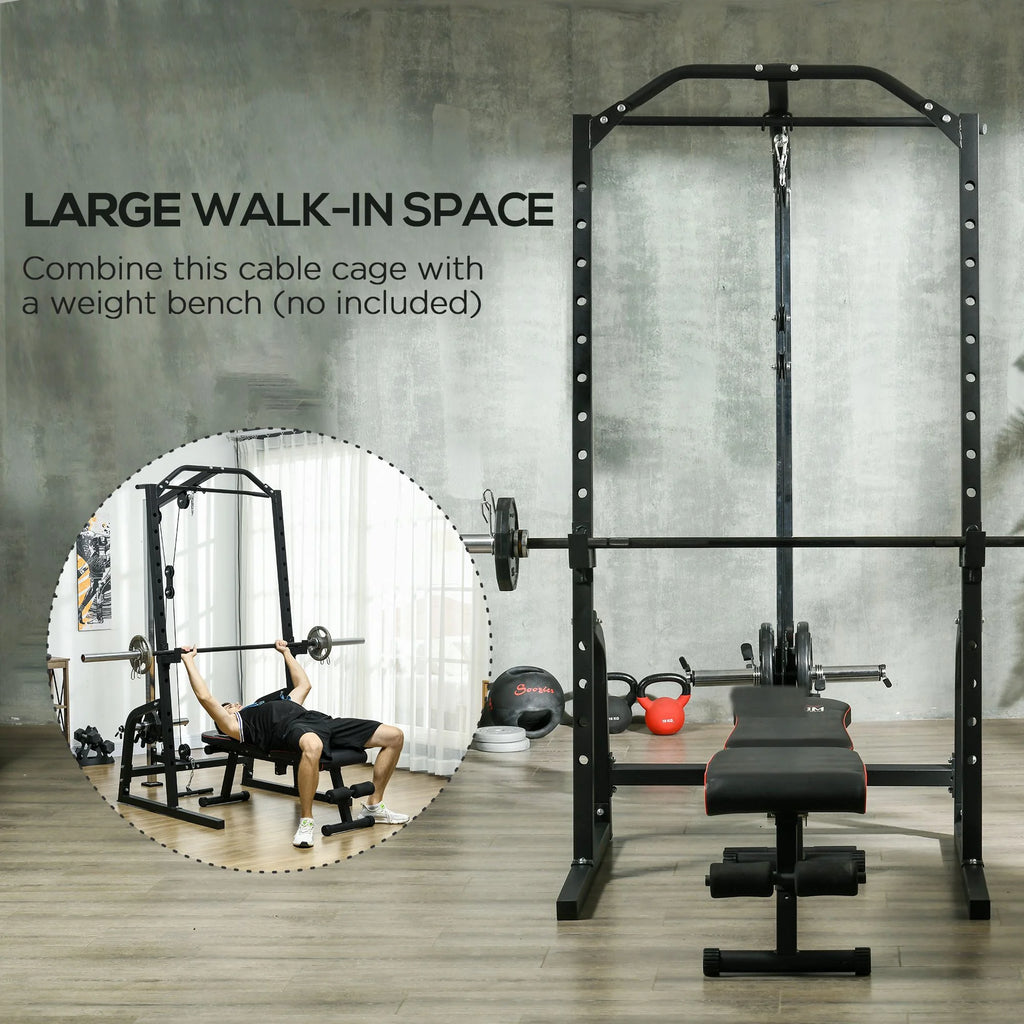 Power Cage with Pulley System Squat Rack Pull up Stand N79438