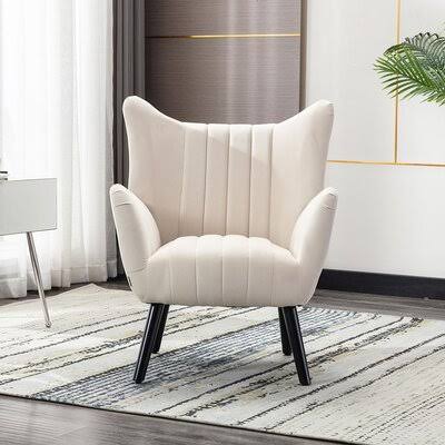 Beige Polyurethane Tufted Wingback Chair U885534